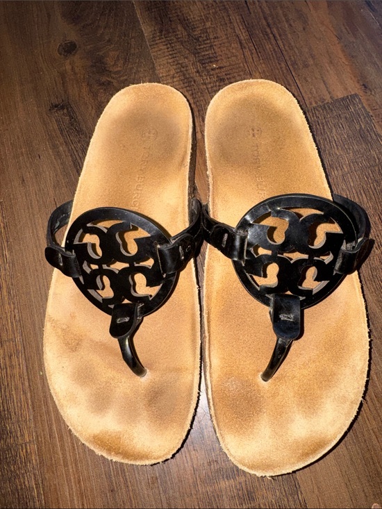 Tory Burch Shoes - Tory Burch Miller Cloud sandals feature a black patent leather